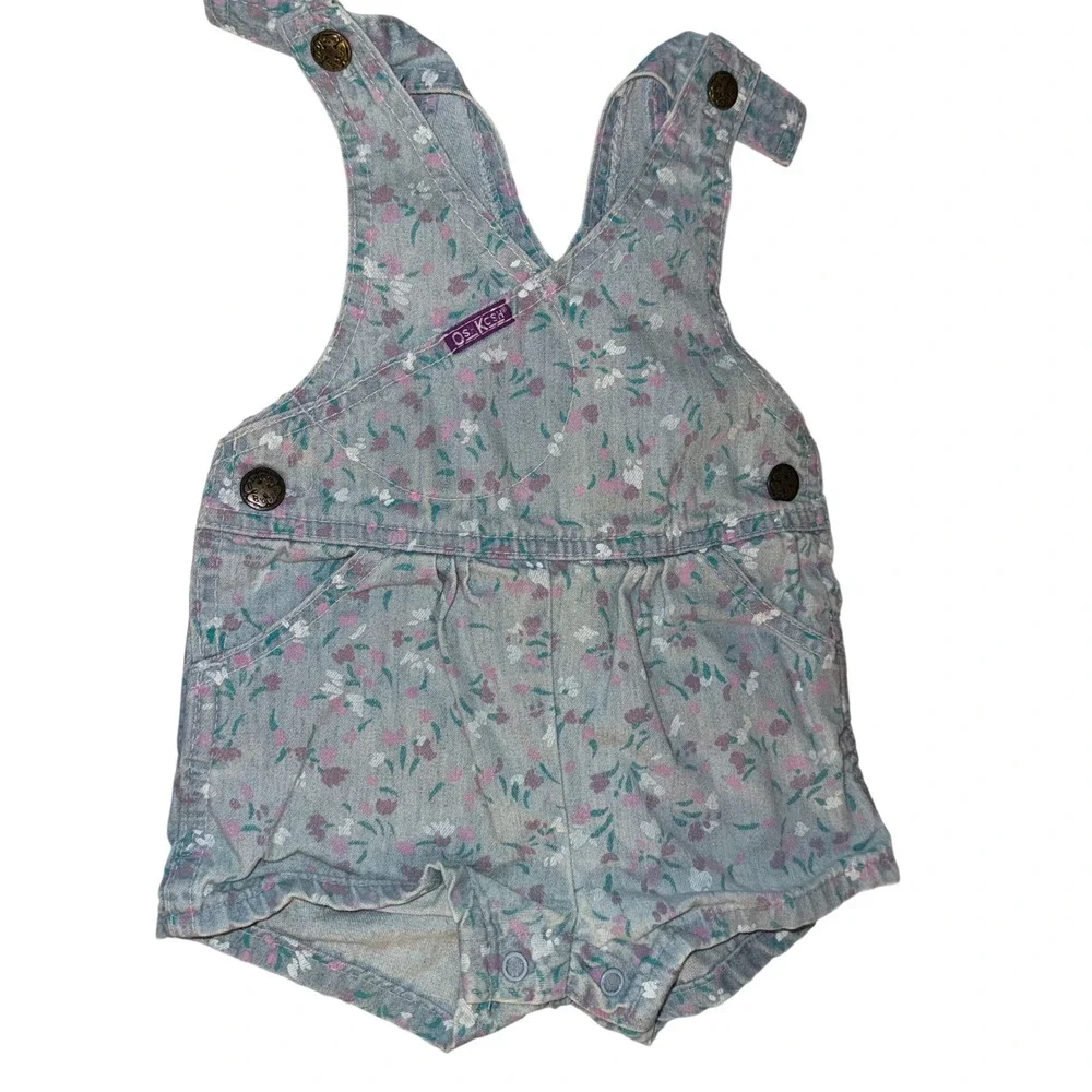 Vintage OshKosh Bgosh Floral Denim Vestbak Shortalls Overalls 12M